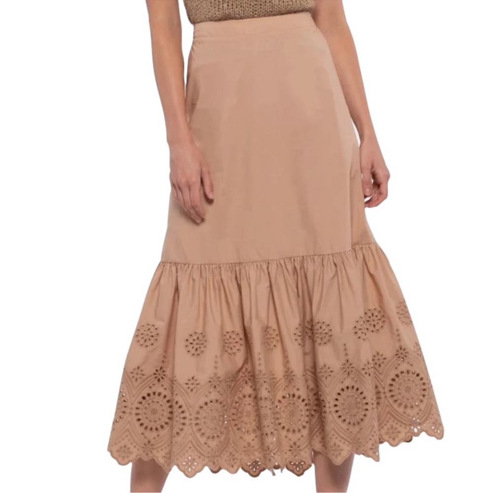 Anthropologie Moon River Tan Eyelet Midi Skirt